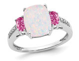 4.00 Carat (ctw) Lab-Created Opal and Pink Sapphire Ring in 14K White Gold